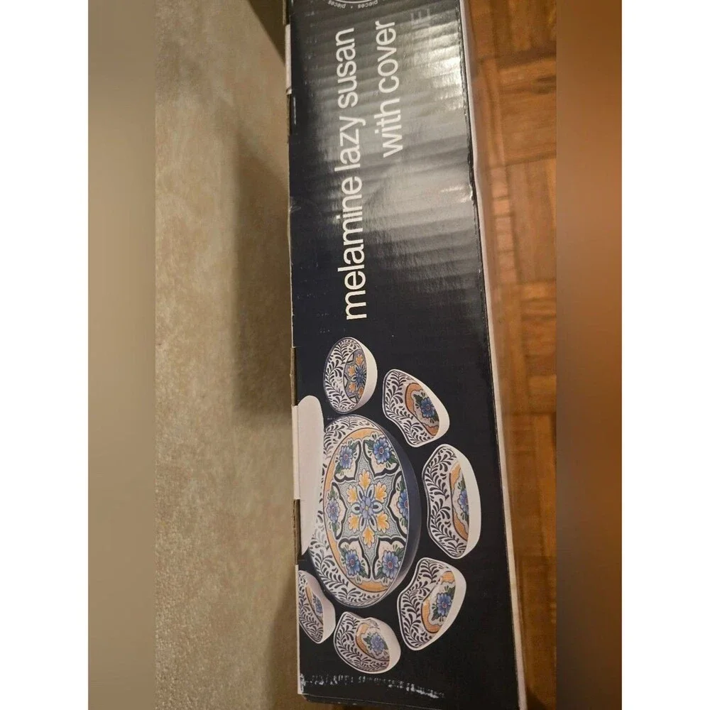 7 Piece Melamine Lazy Susan With Cover Divided Serving Dishes Floral Blue  2026